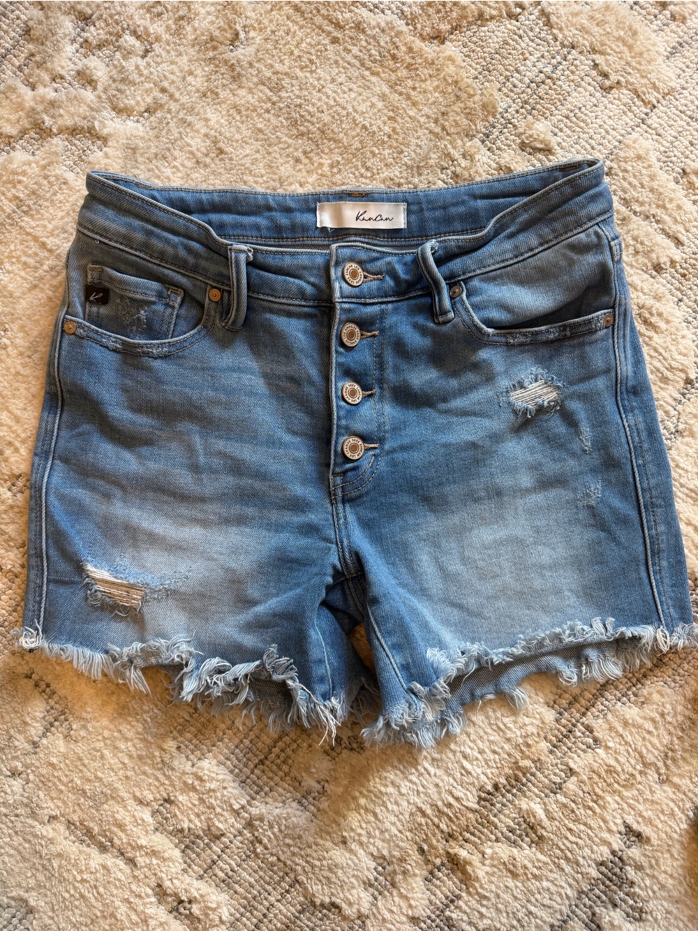 kanCan Distressed Button-Front Denim shorts